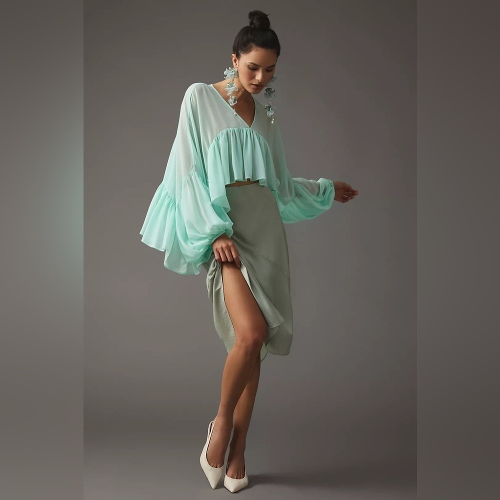 NWT Size S - Let Me Be Sheer Babydoll Blouse (Color: Mint)